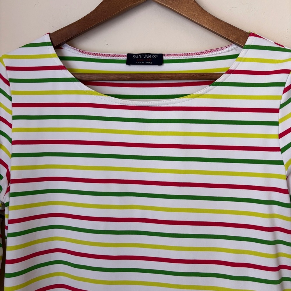 Saint James Breton Striped Top with ¾ Sleeve Sz 10 White Red Green - Picture 3 of 9